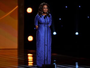 Oprah Winfrey speaks onstage during the 55th NAACP Image Awards at Shrine Auditorium 