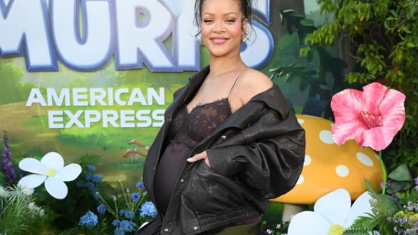 Rihanna blue carpet smiles LA