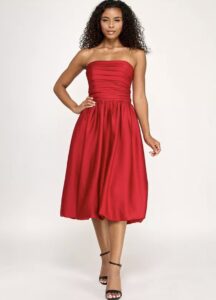Holiday Red Bubble Strapless Midi Dress