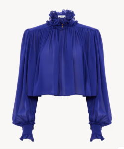 Maxi Gathered High-Neck Top in Silk Georgette