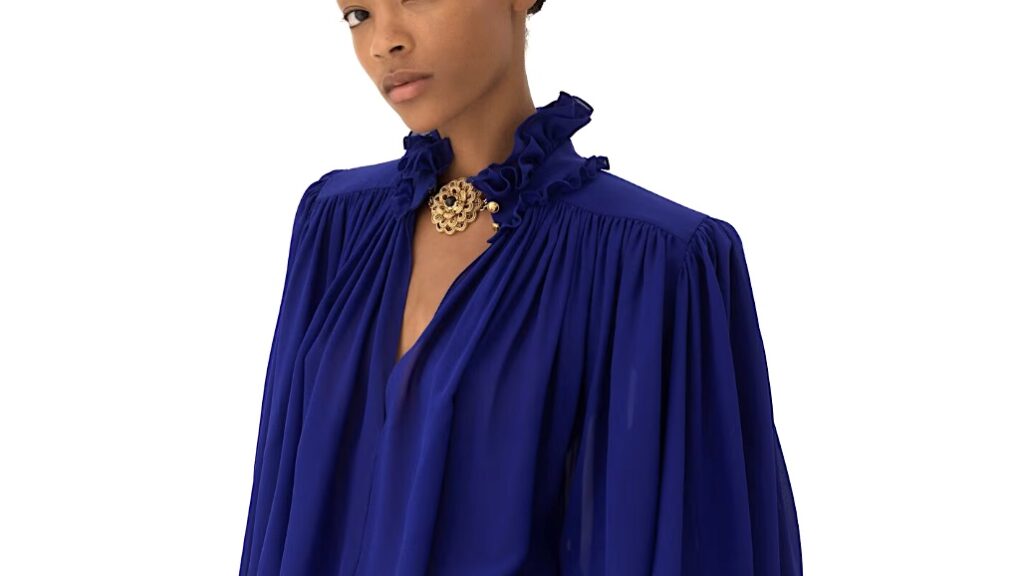 Maxi Gathered High-Neck Top in Silk Georgette