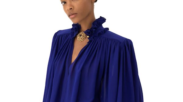 Maxi Gathered High-Neck Top in Silk Georgette