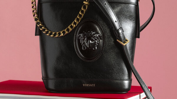 Versace Black Pivot Mini Leather Bucket Bag